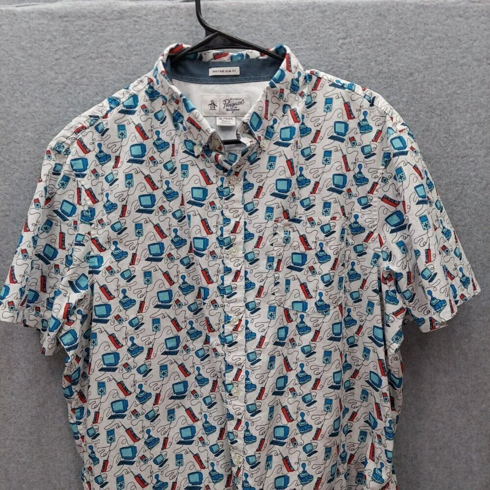PENGUIN Retro Gamer/Video Game Camp Shirt Heritage Slim Fit Size Boys XL 18-20